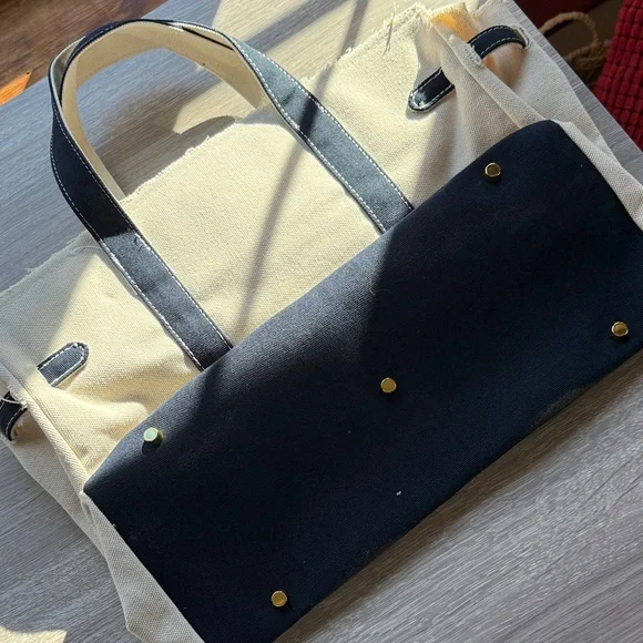 Boatkin Bag. Natural canvas with navy blue straps Tote Bag. - Picture 5 of 5